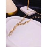 Chunky Paper Clip Studded 18K Gold Stainless Steel Links Chain Necklace for Women