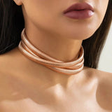 Triple Wrap Layer Snake Smooth 18K Gold Stainless Steel Choker Necklace for Women