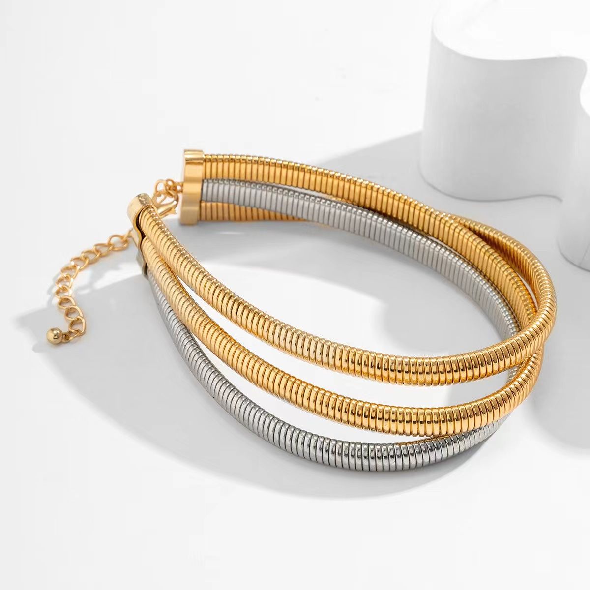 Triple Wrap Layer Snake Smooth 18K Gold Stainless Steel Choker Necklace for Women