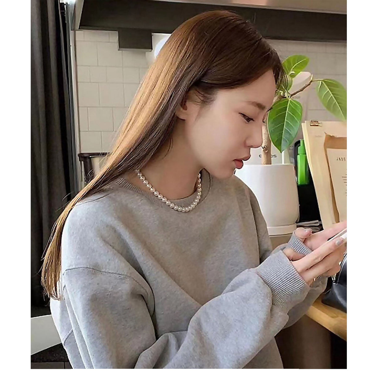 Pearl Strand Single White Line Necklace for Women