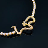 Studded Snake Cubic Zirconia Eternity Solitaire 18K Gold Adjustable Necklace for Women