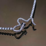 Studded Snake Cubic Zirconia Eternity Solitaire Silver Adjustable Necklace for Women