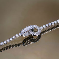 Dual Circle Eternity Solitaire Silver Adjustable Necklace for Women