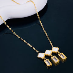 Clover Baguette 18K Gold Stainless Steel Necklace Chain for Women
