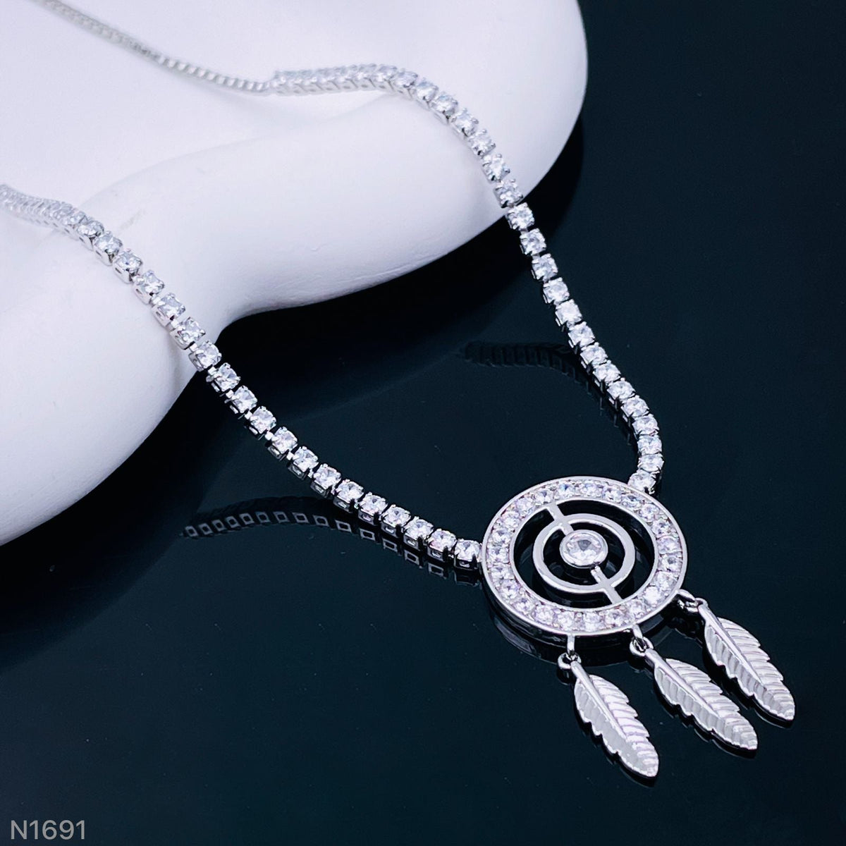 Dream Catcher Cubic Zirconia Silver Adjustable Necklace for Women