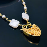 Mother of Pearl Evil Eye Lock Cubic Zirconia 18K Gold Necklace for Women