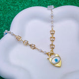 Star Mother of Pearl Evil Eye Heart Lock Cubic Zirconia 18K Gold Necklace for Women