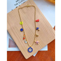 Evil Eye Colorful Charms 18K Gold Beads Necklace for Women