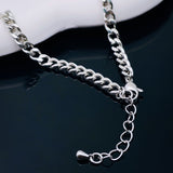 Tiger Panther Cubic Zirconia Black Enamel Silver Curb Chain Necklace for Women