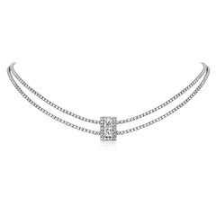 Dual Layer Emerald Cut Cubic Zirconia Solitaire Tennis Necklace for Women