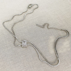 Dual Layer Emerald Cut Cubic Zirconia Solitaire Tennis Necklace for Women