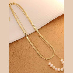 Dual Layer Pearl 18K Gold Stainless Steel Necklace for Women