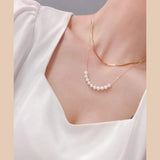 Dual Layer Pearl 18K Gold Stainless Steel Necklace for Women