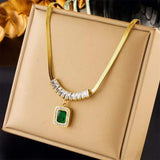 Green Emerald Cubic Zirconia Snake 18K Gold Anti Tarnish Stainless Steel Necklace for Women