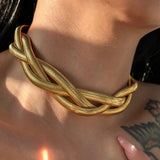 Cobra Snake Anti Tarnish 18K Gold Stainless Steel Braided Twisted Necklace for Women