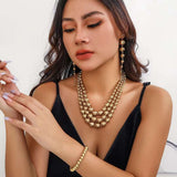 Eternity Glossy Balls Beads 18K Gold Anti Tarnish Triple Layer Necklace Earring Bracelet Set