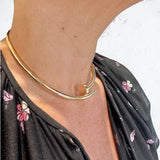 Glosssy Gold Celebrity Fame Stainless Steel Anti Tarnish Nail Openable Hasli Choker Necklace for Women
