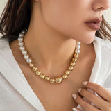 Glossy Beads Balls Pearl White 18K Gold Anti Tarnish Necklace For Women