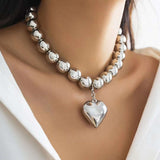 Glossy Beads Balls Love Heart White Silver Anti Tarnish Necklace For Women