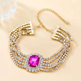 Ruby Pink 18K Gold Anti Tarnish Cubic Zirconia Crystal Choker Necklace For Women