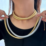 Dual Wrap Layer Snake Smooth 18K Gold Anti Tarnish Stainless Steel Choker Necklace For Women