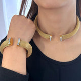 Mesh American Diamond 18K Gold Anti Tarnish Stainless Steel Choker Necklace For Women