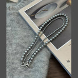 Silver Pearl Infinity Dual Strand Beaded Necklace Chain for Women