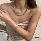 Rope Mesh 18K Gold Anti Tarnish Stainless Steel Bracelet Necklace For Women