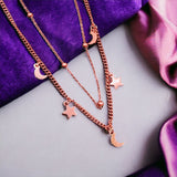 Star Moon 18K Rose Gold Anti Tarnish Stainless Steel Necklace Layer Chain For Women
