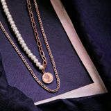 Queen Elizabeth Coin White 18K Rose Gold Pearl Anti Tarnish Stainless Steel Necklace Layer Chain For Women