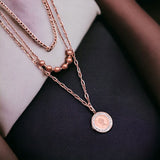 Queen Elizabeth Coin 18K Rose Gold Anti Tarnish Stainless Steel Necklace Layer Chain For Women