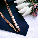 Curb White 18K Rose Gold Pearl Anti Tarnish Stainless Steel Necklace Layer Chain For Women