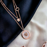 Medusa White 18K Rose Gold Mother Of Pearl Anti Tarnish Stainless Steel Necklace Layer Chain For Women