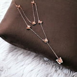 Butterfly 18K Rose Gold Anti Tarnish Stainless Steel Layer Y Necklace Chain For Women