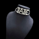 Babe Rhinestone Rose Gold Anti Tarnish Choker Necklace For Women
