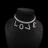 Love Rhinestone Rose Gold Anti Tarnish Choker Necklace For Women