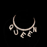 Queen Charms Rhinestone Rose Gold Anti Tarnish Choker Necklace For Women