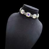 Cushion Cut Crystal Rhinestone Aqua Silver Anti Tarnish Choker Necklace For Women