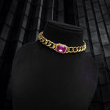 Rectangle Crystal Rhinestone 18K Gold Anti Tarnish Choker Necklace Curb Chain For Women