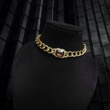 Rectangle Crystal Rhinestone 18K Gold Anti Tarnish Choker Necklace Curb Chain For Women