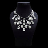 Radiant Cut Charm Crystal Rhinestone Aqua Silver Anti Tarnish Statement Necklace For Women