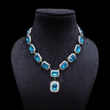 Radiant Cut Crystal Rhinestone Aqua Silver Anti Tarnish Necklace For Women