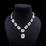 Radiant Cut Crystal Rhinestone Aqua Silver Anti Tarnish Necklace For Women