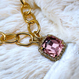 Cushion Cut Crystal Rhinestone 18K Gold Anti Tarnish Choker Necklace Curb Chain For Women