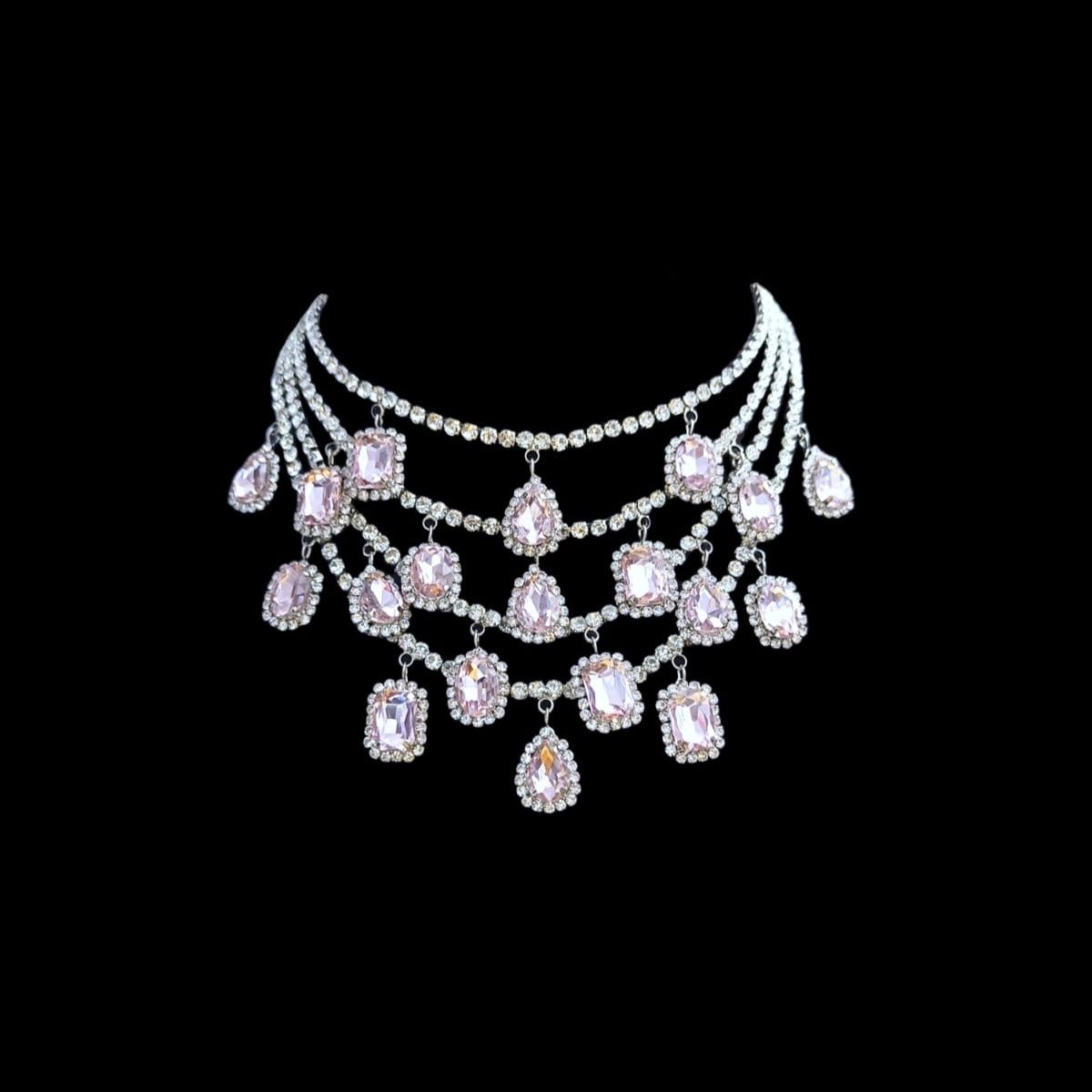 Radiant Cut Drop Charm Crystal Rhinestone Black Silver Anti Tarnish Statement Necklace For Women