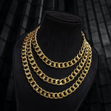 Triple Layer 18K Gold Anti Tarnish Necklace Curb Chain For Women