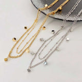Dual Layer 18K Gold Anti Tarnish Stainless Steel Charm Necklace Chain For Women