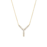 Copper Y Shape Solitaires Cubic Zirconia Gold Necklace Link Pendant Chain For Women