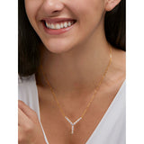 Copper Y Shape Solitaires Cubic Zirconia Gold Necklace Link Pendant Chain For Women