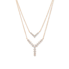 Copper Y Shape Solitaires Cubic Zirconia Gold Link Chain Layer Necklace For Women